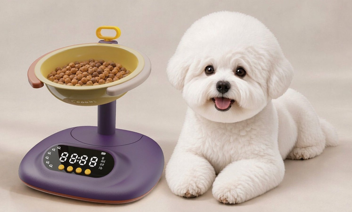 Pet IntelliRise Scale with a smiling bichon
